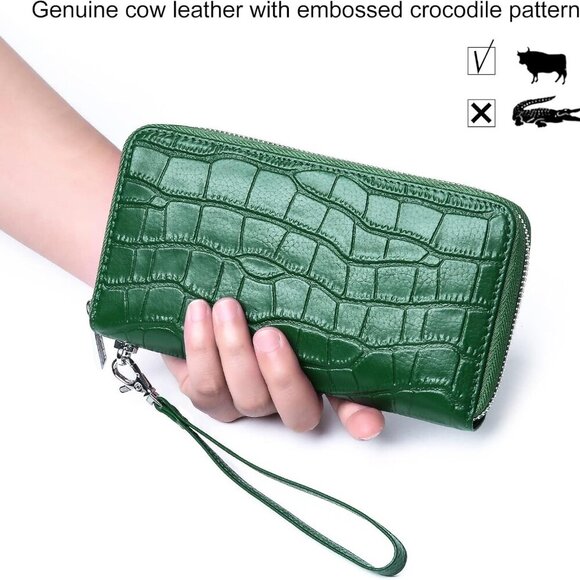 Women's Genuine Leather Wallet RFID Block Large Capacity Clutch Wristlet - Picture 5 of 6